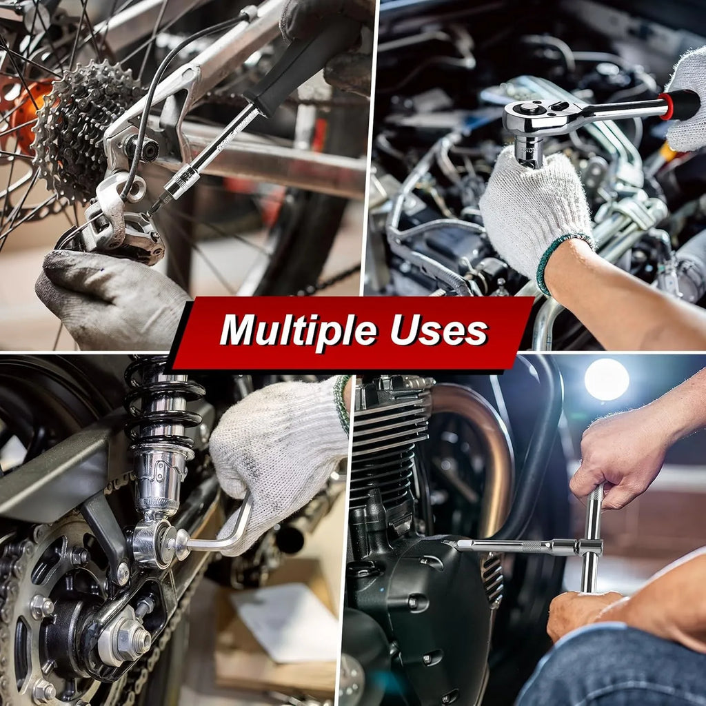 108-Piece Socket Spanner Set Cr-V Ratchet Wrench Set Ratchet Box with 1/4 &1/2 Inch 72 Teeth Reversible Ratchet Hexagonal Socket