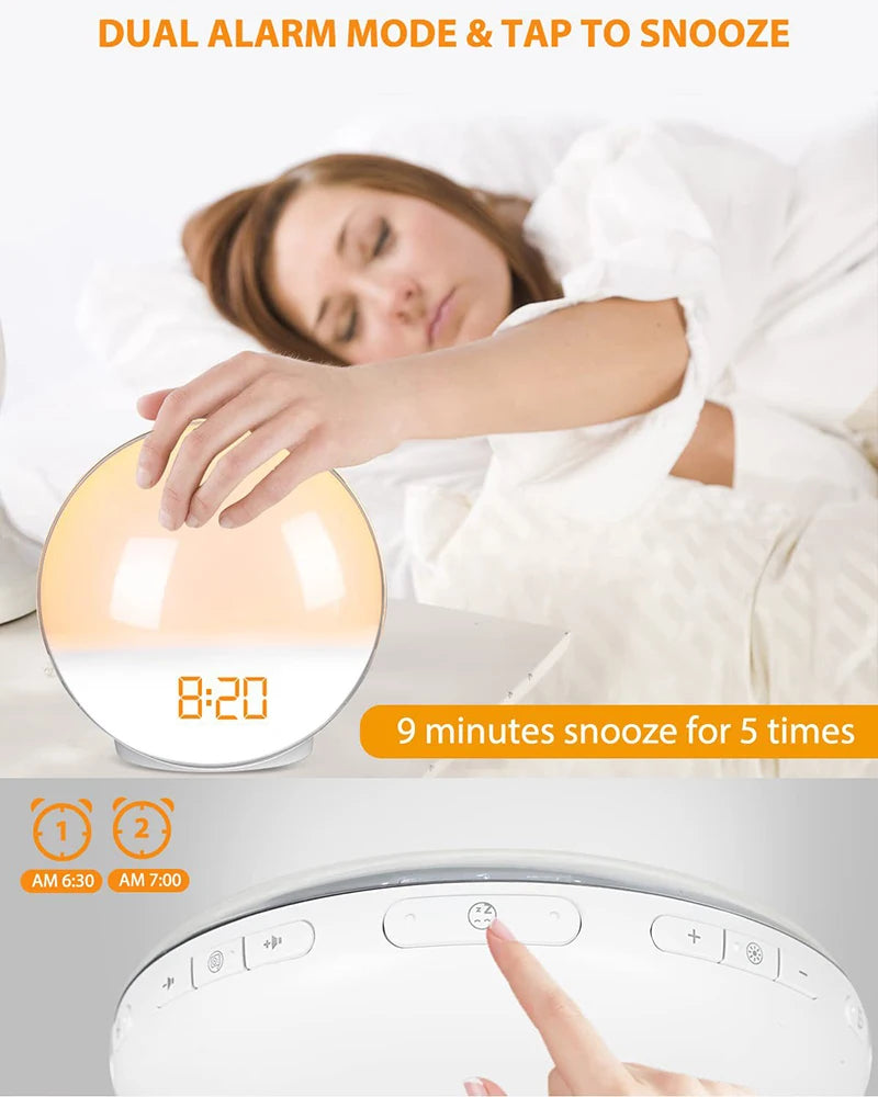 Smart Wake Up Light Alarm Clock Digital Desk Clock with Natural Sounds BT Speaker APP Control FM Radio Nightlight