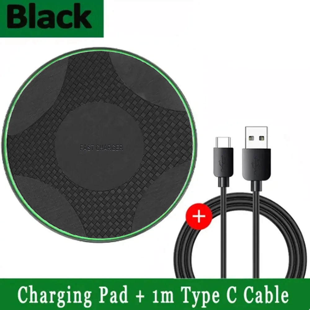 Wireless Charger Pad | Qi Certified Fast Charging for iPhone Black with cable Tidesmit