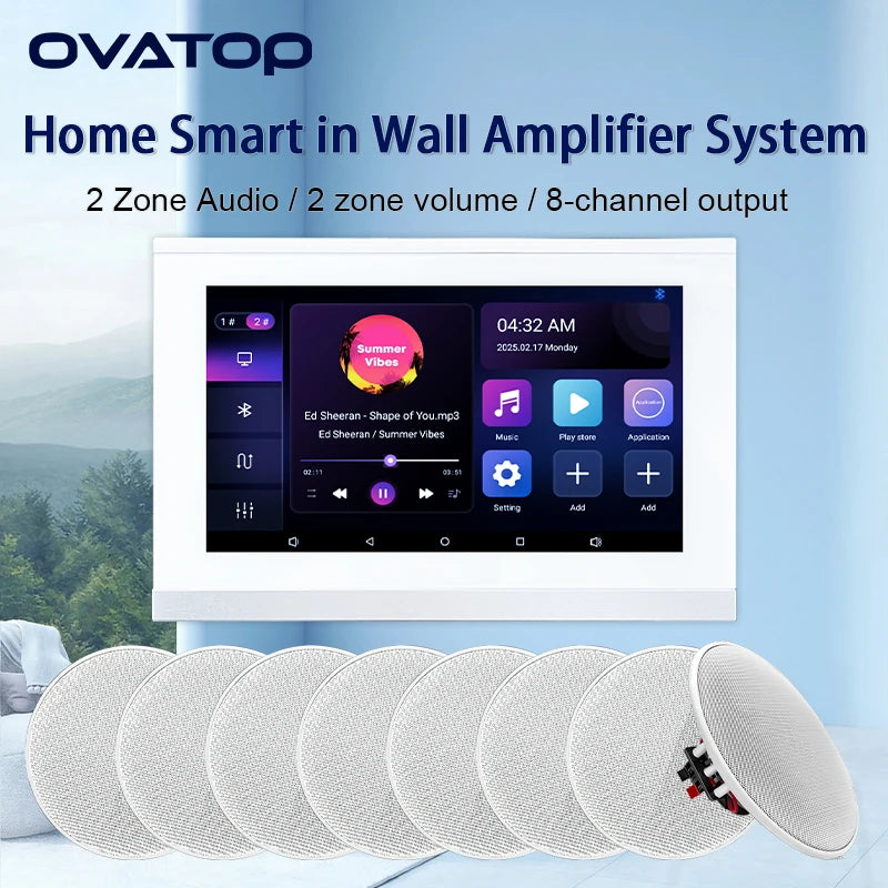 Smart Audio System Home Theater Sound in Wall Power Amplifier Android WiFi Bluetooths System with 5 Inch Stereo Ceiling Speakers