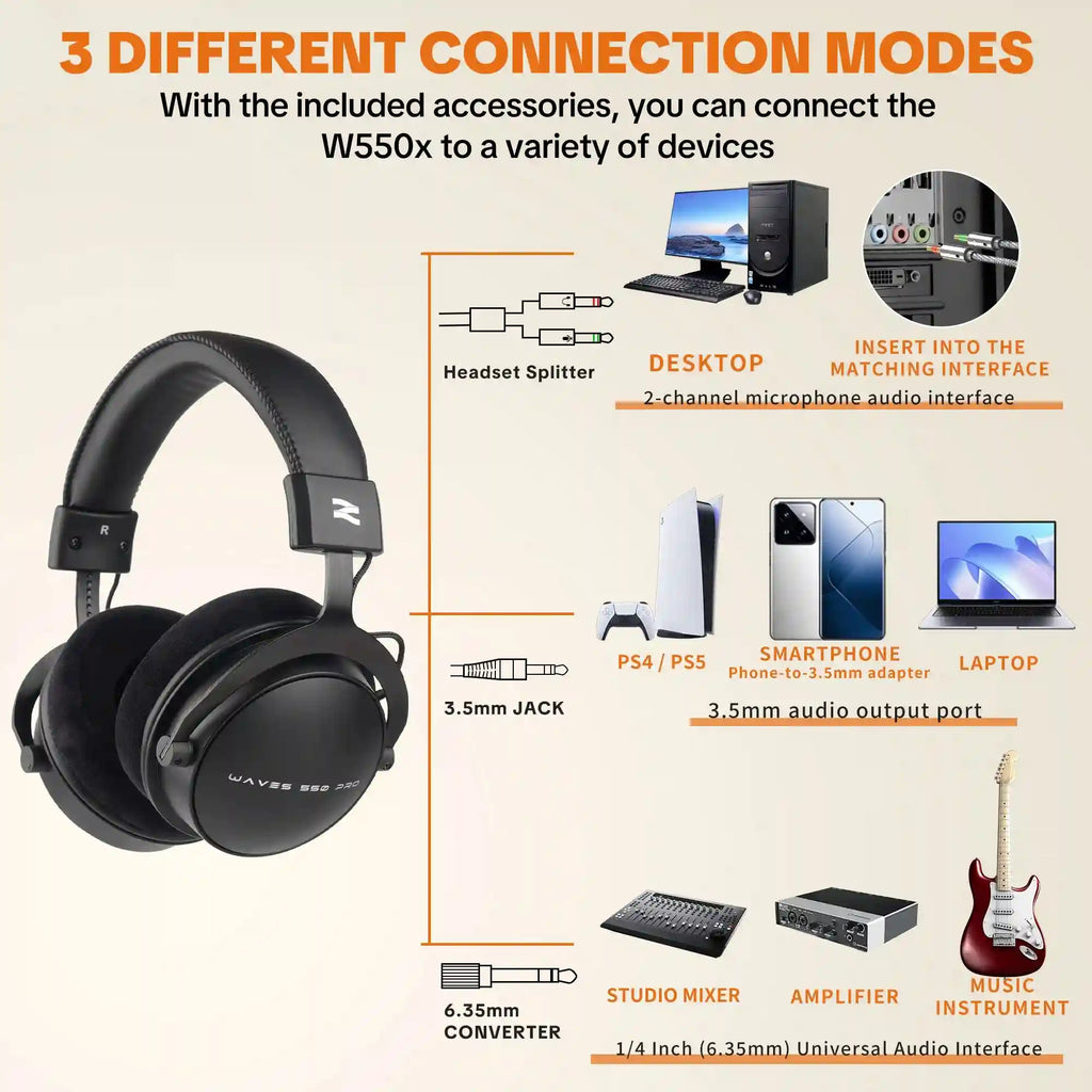 Over-Ear Studio Monitor Headphones - W550x Low Latency Audio Tidesmit
