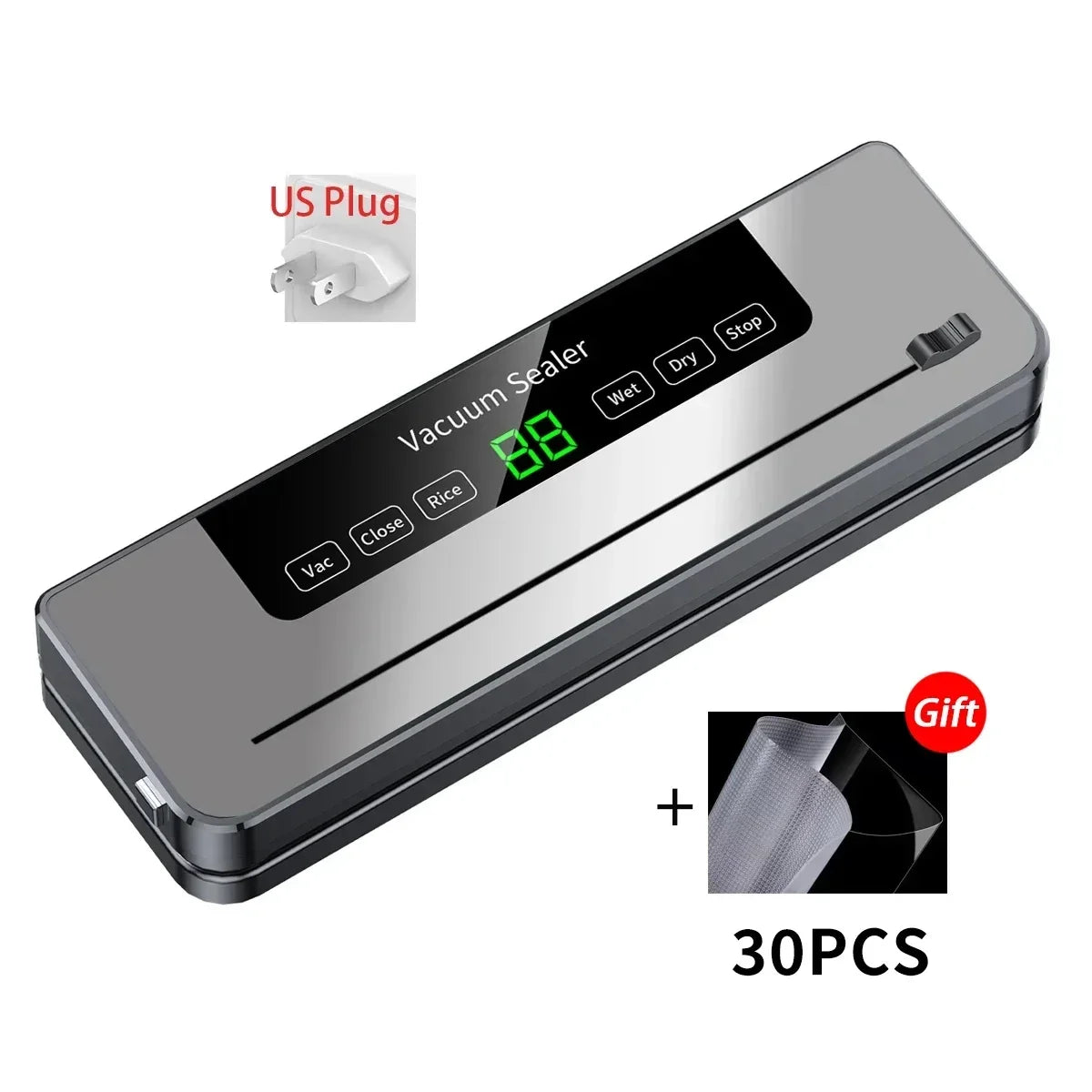 Vacuum sealer machine with US plug, touch buttons, plus 30 vacuum bags