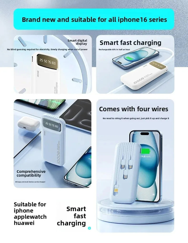 Portable Charger 10000mAh with Integrated USB-C Cable | Tidesmit Tidesmit