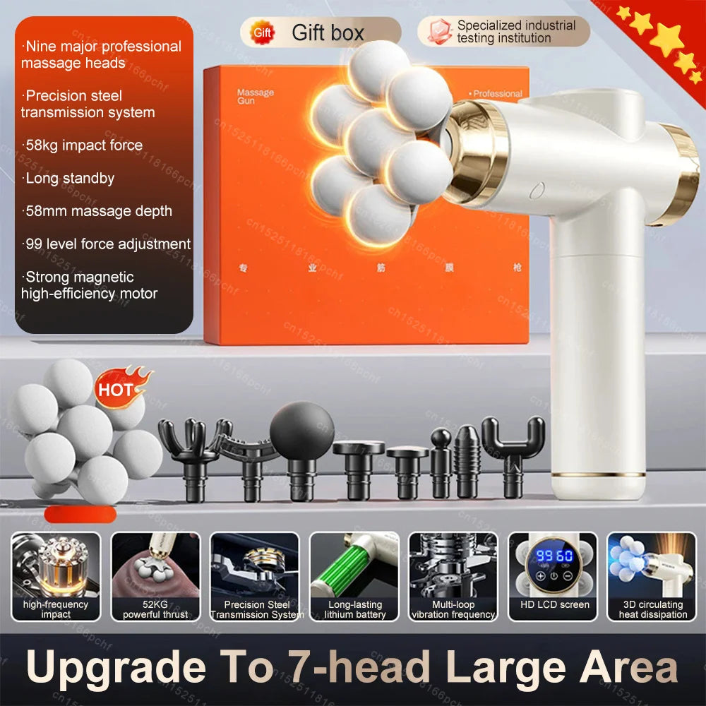 Electric Massage Gun - 9-Speed Deep Tissue Muscle Recovery Tool White Fascia Gun White Set Tidesmit