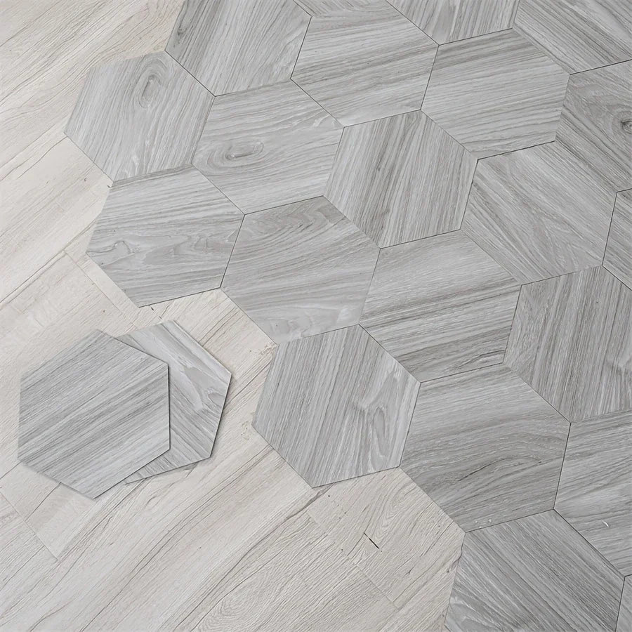 Hexagon Wood Grain Peel and Stick Floor Tiles Self Adhesive Waterproof Vinyl Wall Tile for Kitchen Bathroom Living Room Bedroom