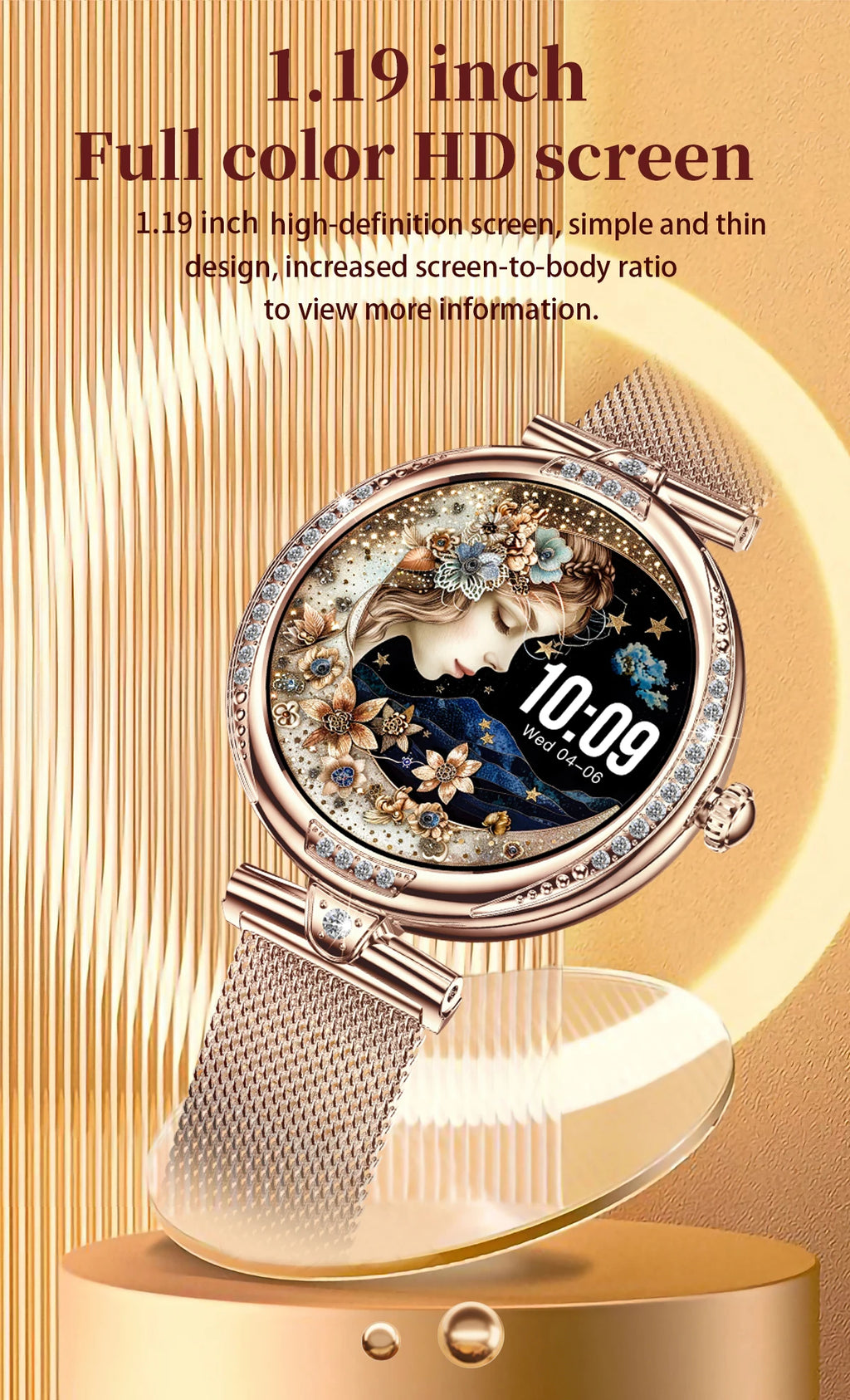 LIGE New Women Watch 1.19" 390*390 AMOLED Display Heart Rate Blood Oxygen Monitoring Bluetooth Call Fashion Diamond Smartwatch