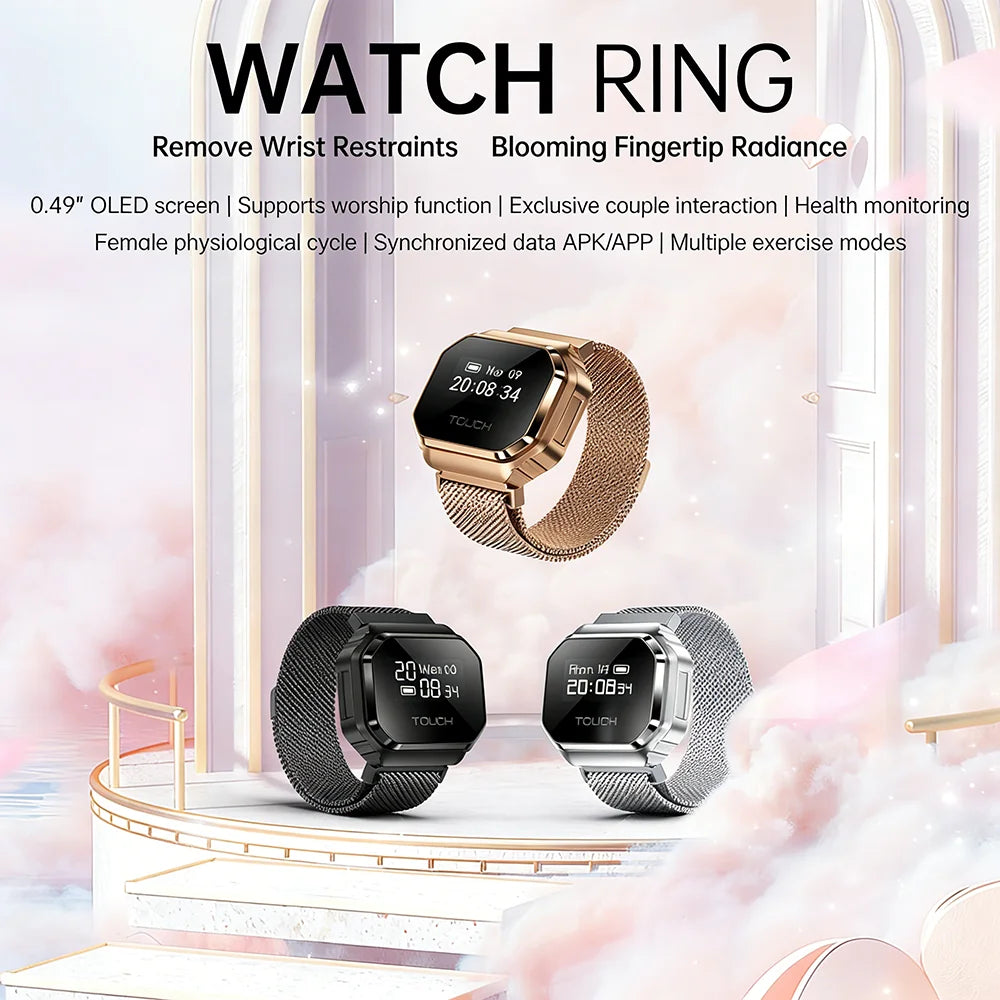 Smart Watch Ring For Men Women, Heart Rate Blood Oxygen Sleep Health Monitoring, OLED Display, 5ATM Waterproof, Multiple Sports Tidesmit