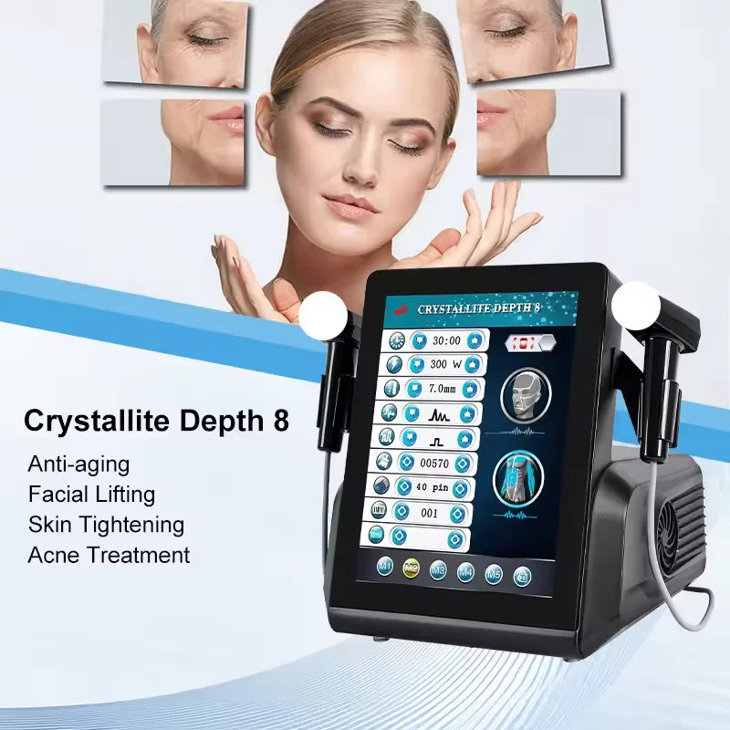 3-in-1 Crystallite Depth 8 facial machine with touchscreen for skin tightening, anti-aging, and lifting treatment.