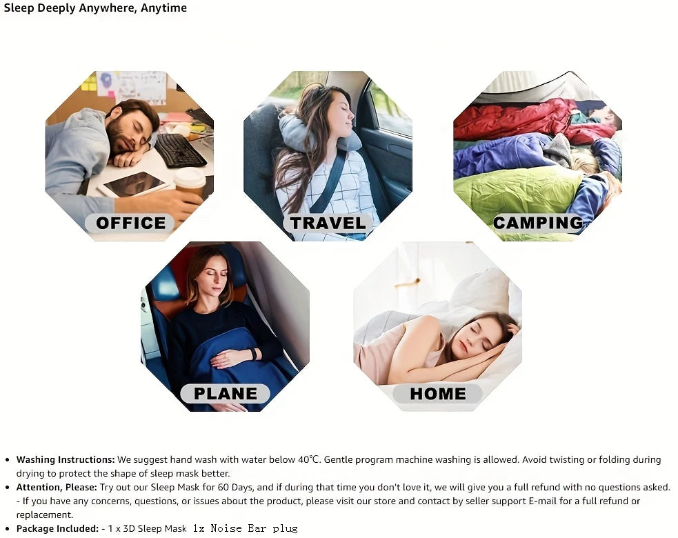 3D Sleep Mask for Men Women Soft Breathe Sleep Mask For Eyes,100% Blockout Light Eye Mask Travel Nap Rest Relax Sleeping