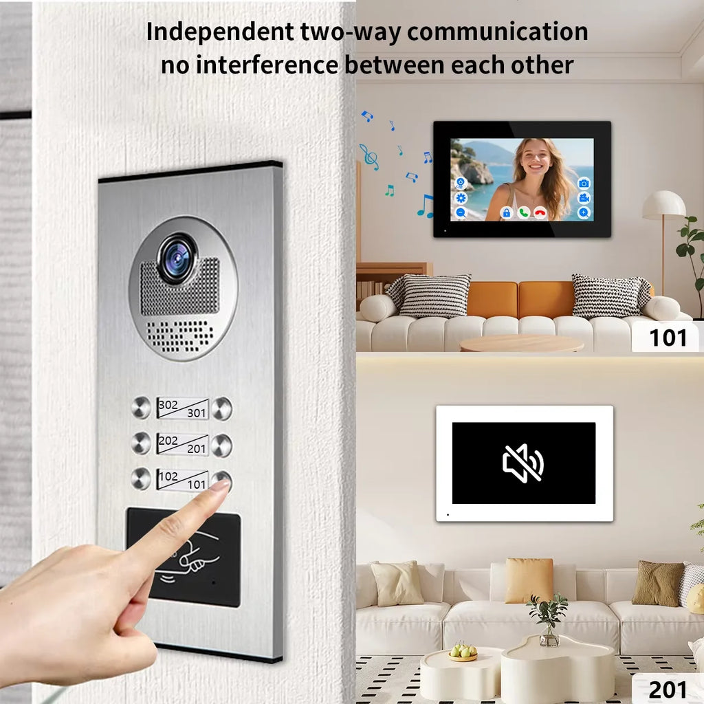 ANJIELO 7 Inch 1080P Tuya WiFi Video Door Phone 2‑4 Units Multi Apartment Intercom Remote Unlock Home Security Video Doorbell