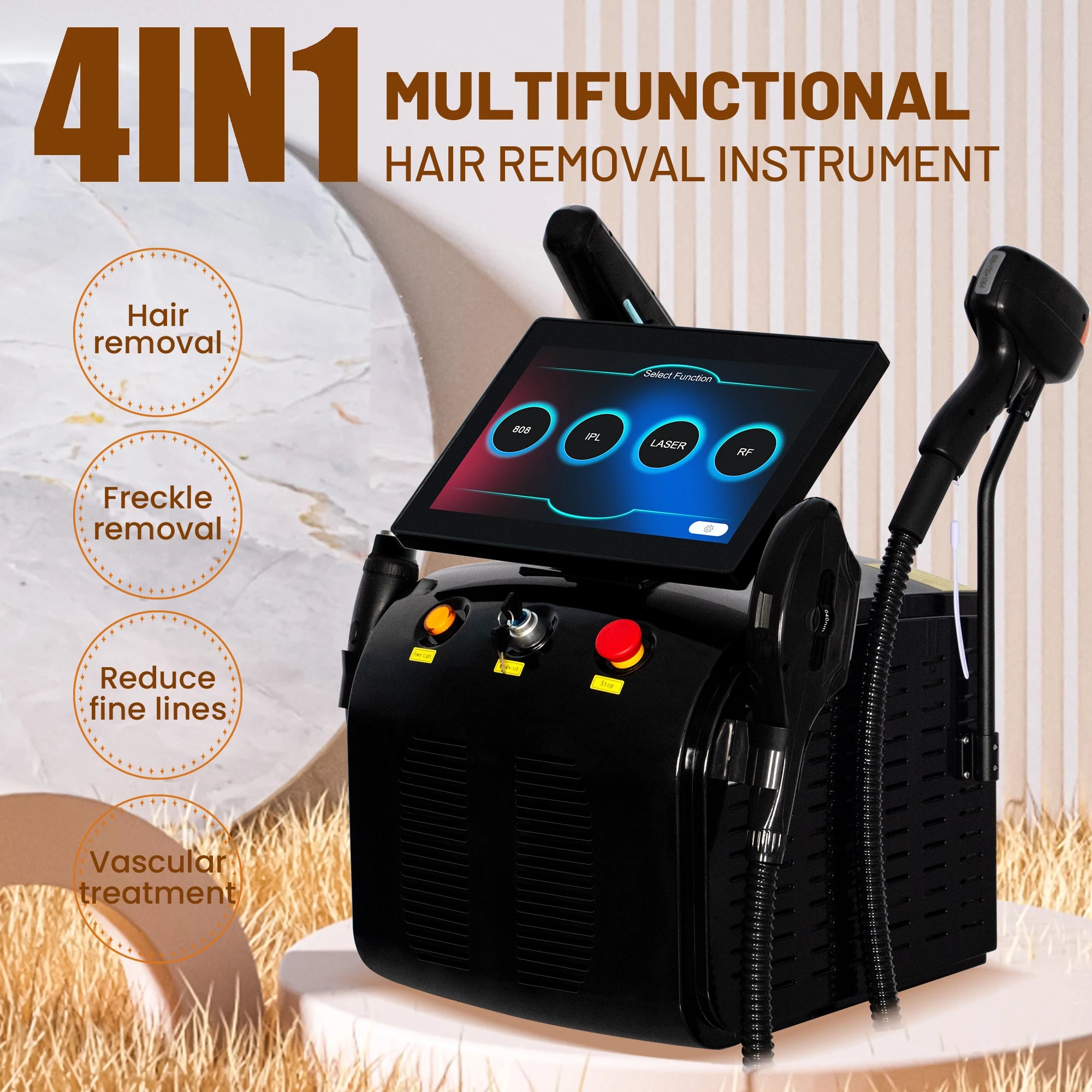 Tidesmit 4-in-1 multifunctional beauty machine with diode laser, Pico, DPL, and RF for professional salon skin care.