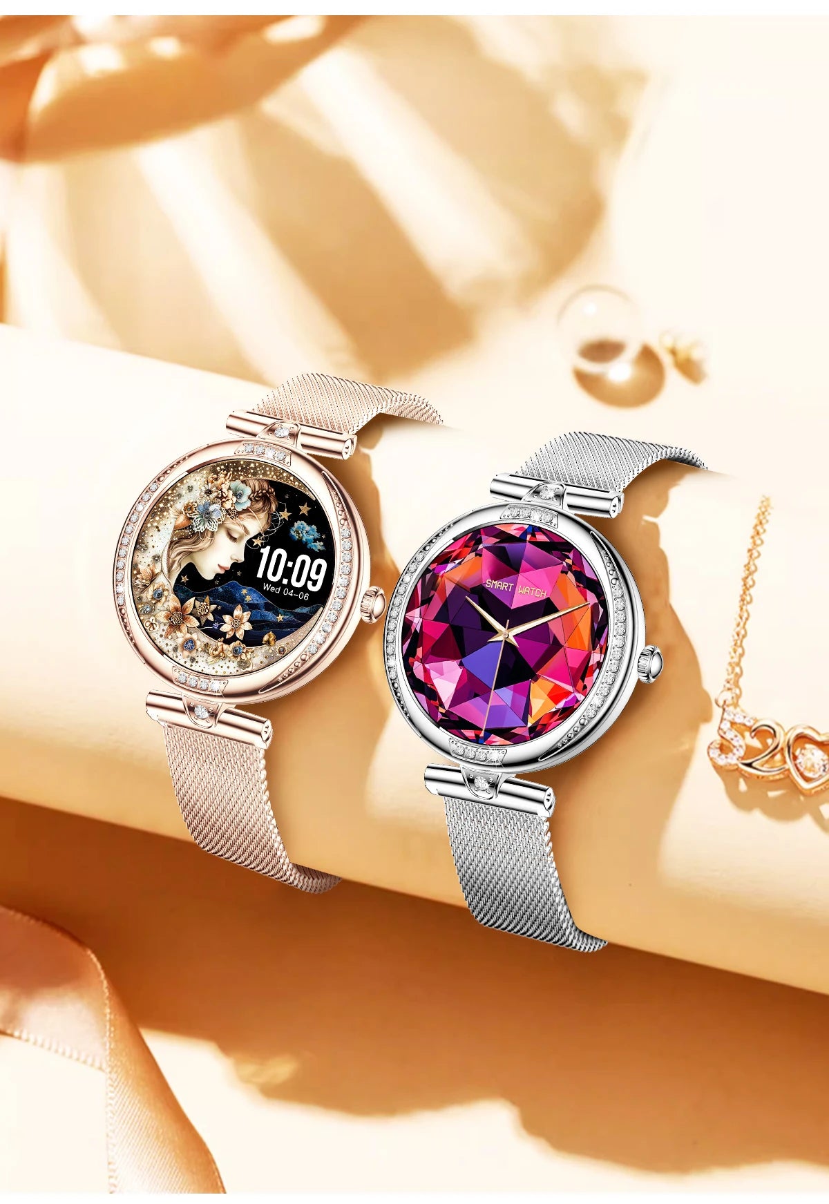 LIGE New Women Smart Watch 1.19 Inch AMOLED Full Touch Screen Sports Fitness Watches Bluetooth Call Digital Smartwatch Lady Gift