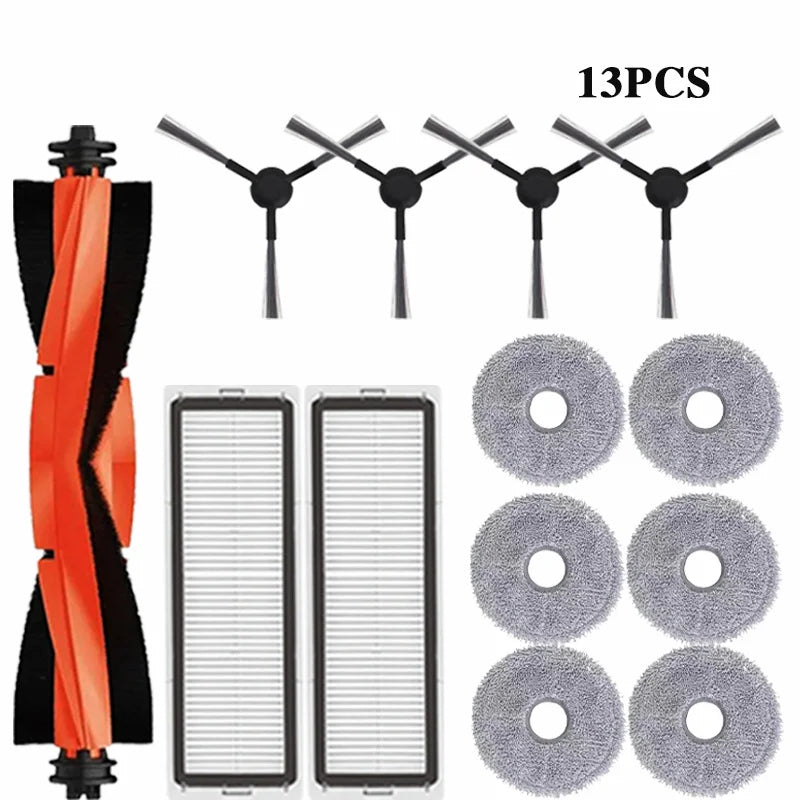 Tidesmit replacement parts set for Xiaomi S20+ S10+ robot vacuum including side brushes, HEPA filters, and mop cloths