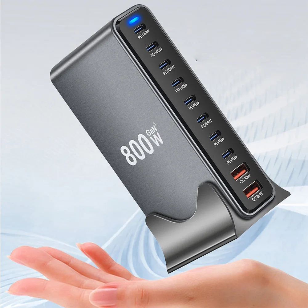 800W 10-Port USB-C Desktop Charging Station - Multi-Device Power Hub Tidesmit