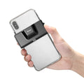 Eyoyo 2D barcode scanner clip-on device attached to a phone back