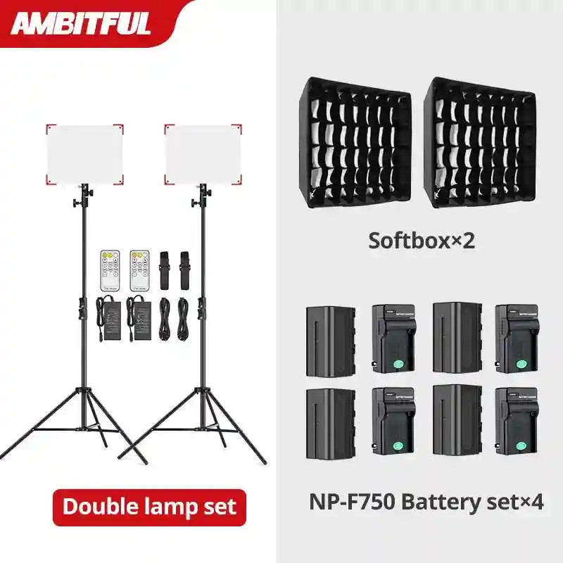 60W LED Video Light Panel | Adjustable Color Temperature Studio Kit Kit 9 Tidesmit