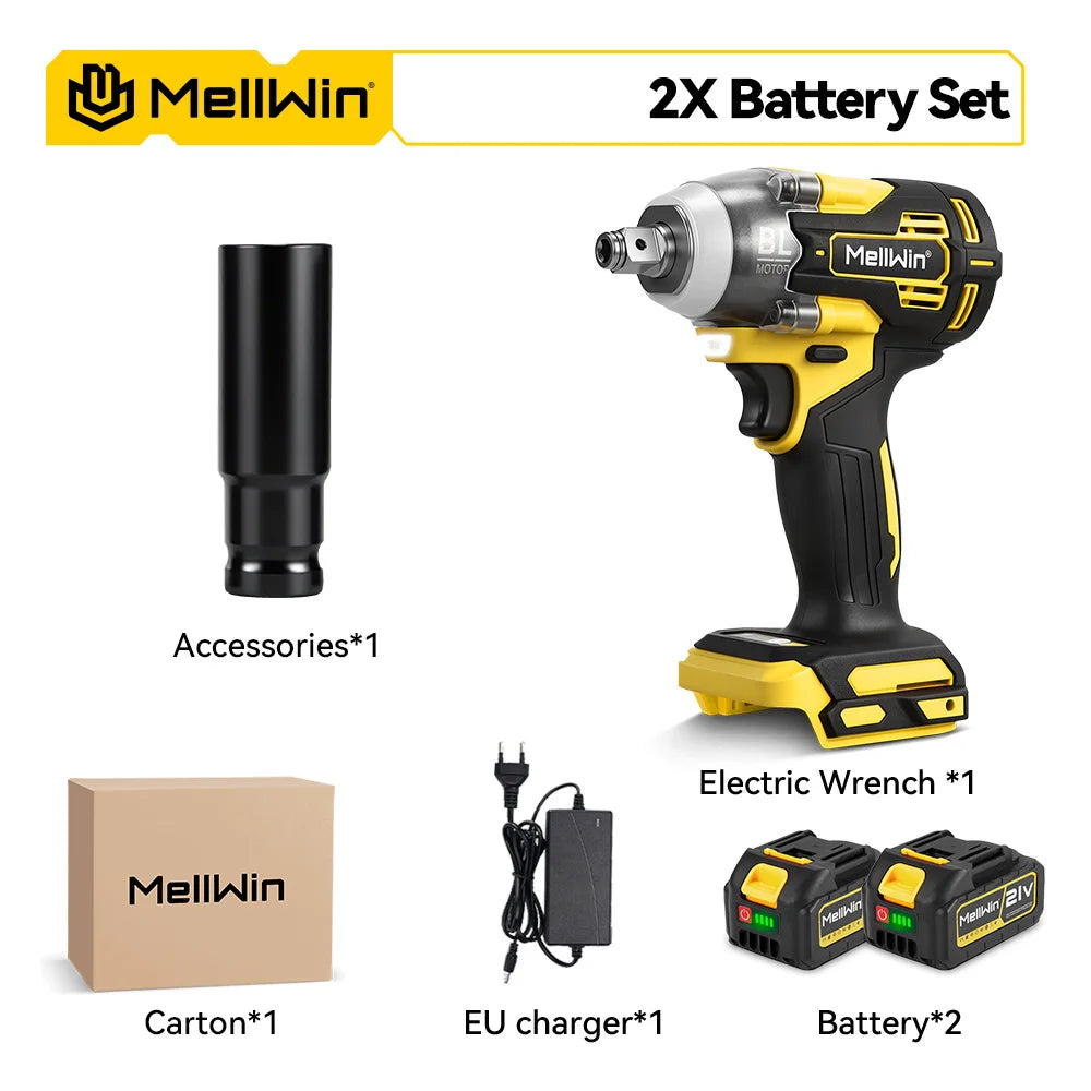 MELLWIN 520N·m Brushless 3IN1 Electric Impact Wrench Cordless Electric Drill Screwdrive Power Tool Set For Makita 18VBattery Pin