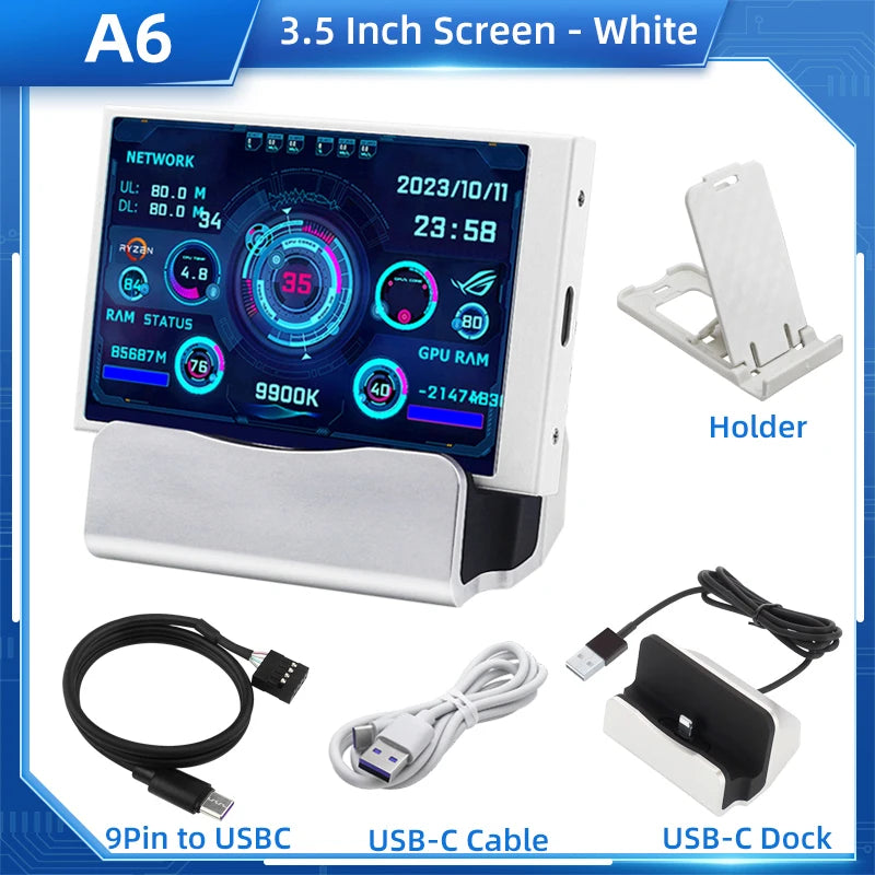 TURZX 3.5 / 5 Inch IPS USB Secondary Screen for Computer CPU GPU RAM HDD Monitor Type C Display NO AIDA64 LCD for Windows 10 11