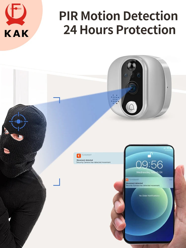 Tuya 1080P WiFi Door Bell Camera Google Alexa Smart Life Video Peephole PIR Motion Detector Digital Door Viewer with Intercom