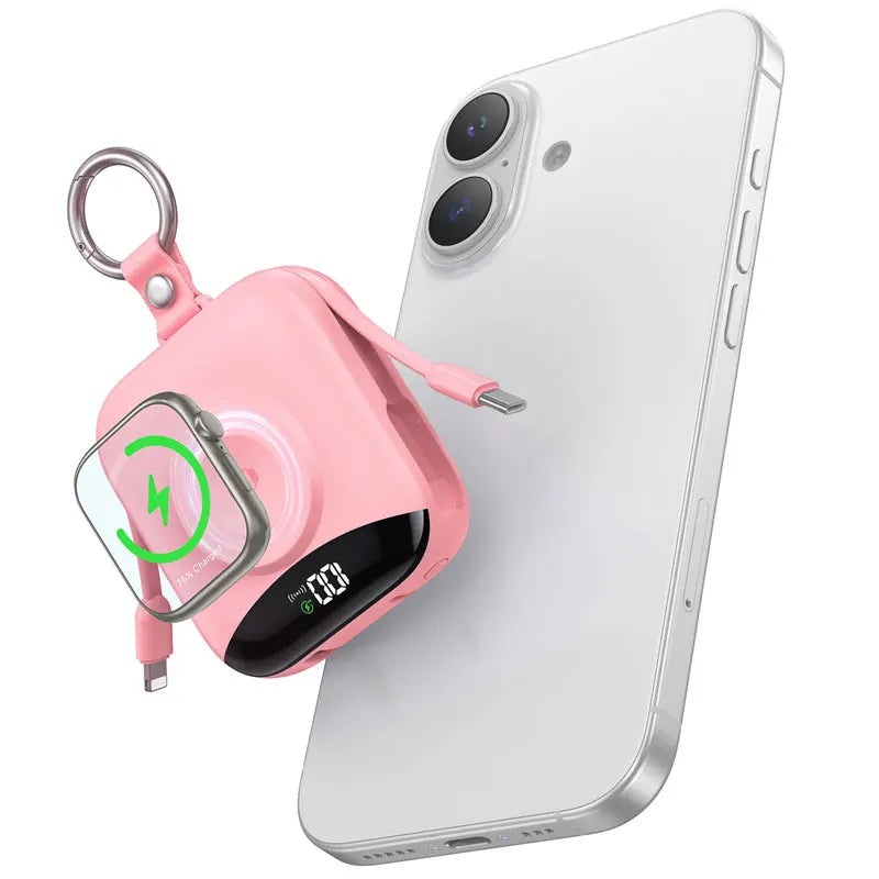 Tidesmit 10000mAh Power Bank, 22.5W Fast Charging with Built-in Cables Pink 10000mAh Tidesmit