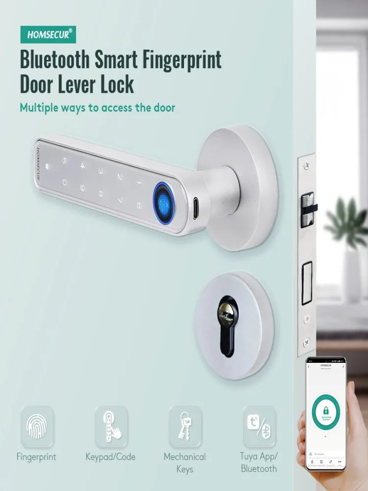 HOMSECUR Bluetooth Fingerprint Door Lock Password Keyless Entry Door Handle APP Control