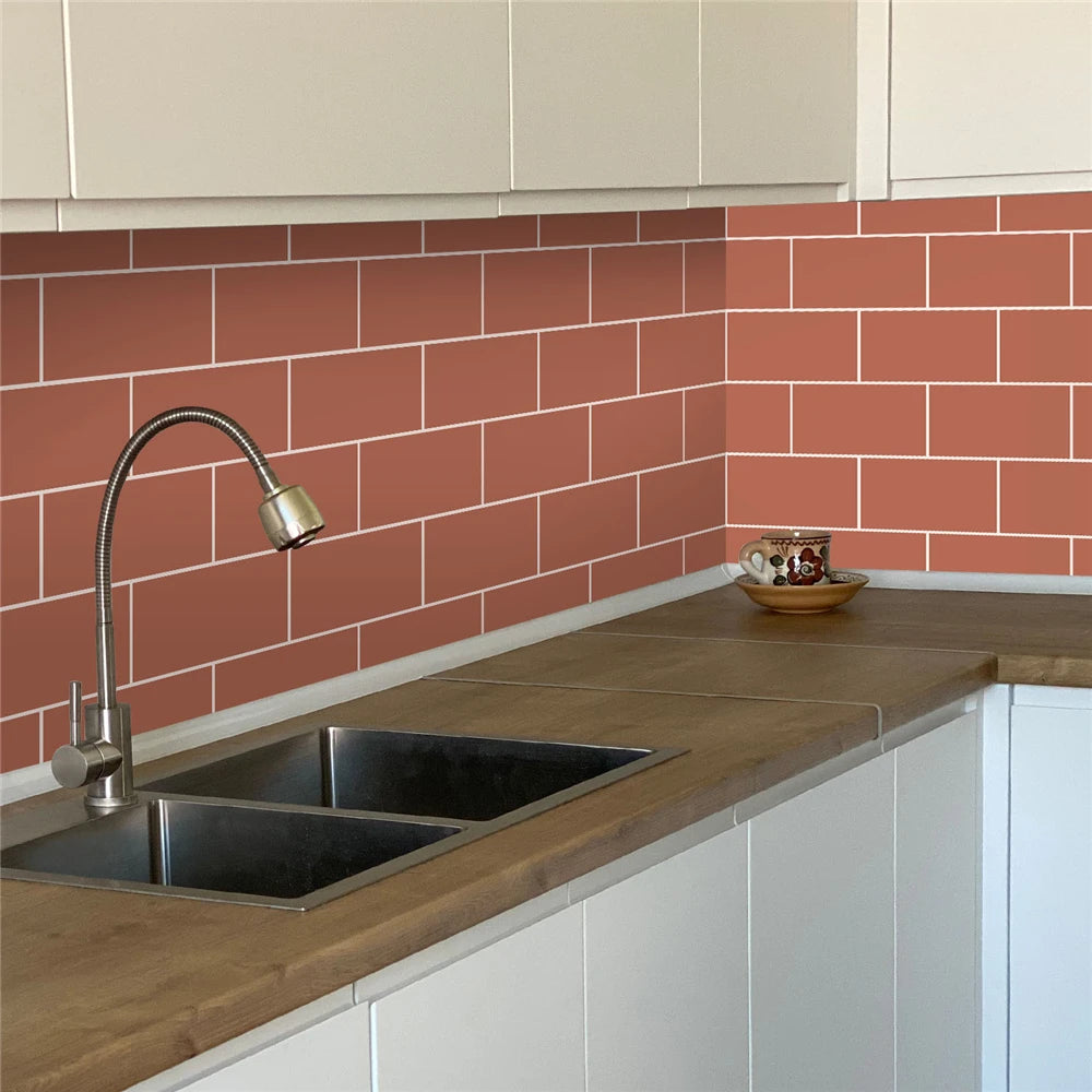 9/27/54PCS Pink Yellow Green Brick Tile Stickers For Kitchen Bathroom Wallpaper Waterproof Peel&Stick DIY Wall Sticker Home Deco