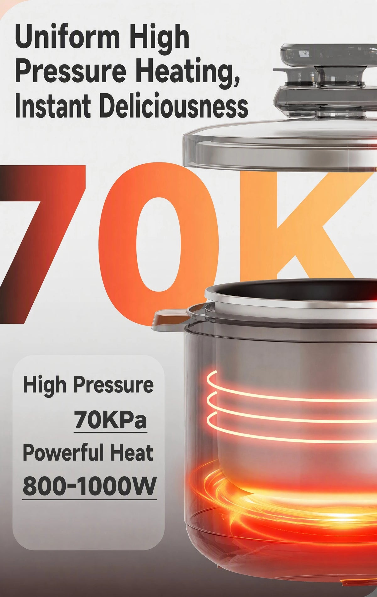 Electric pressure cooker heating illustration with glowing high-pressure elements
