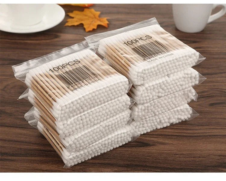 Double Head Cotton Swabs 500 Pcs for PMU Machines - Wood Sticks Permanent Makeup Machines Tidesmit