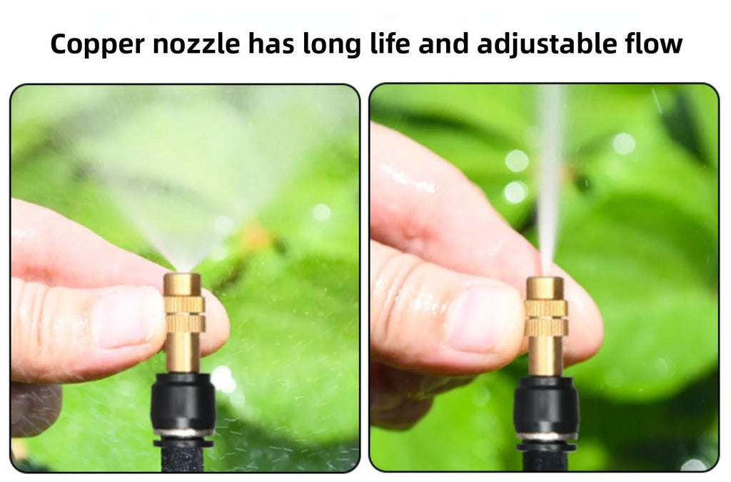 Adjustable copper irrigation nozzle head with water spray stream for watering