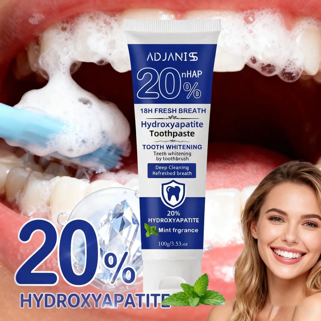 Tidesmit 20% Hydroxyapatite teeth whitening toothpaste for deep cleaning, plaque removal, and gum health support.