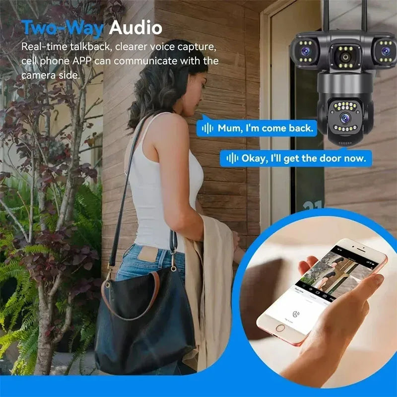 12MP WiFi IP Camera Outdoor Three Lens AI Tracking PTZ 10X Zoom Wireless Security CCTV Video Surveillance