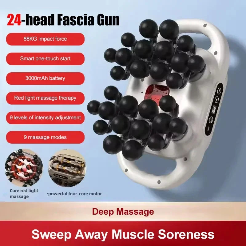 Fascia Gun Deep Tissue Massager – 24 Massage Heads – Tidesmit Fascia Gun 24 head-white Tidesmit