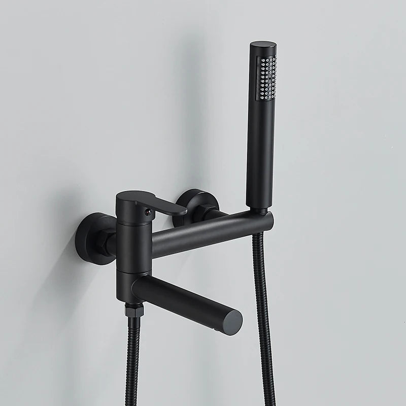 Matte Black Bathtub Faucet Swivel Spout Shower Faucet Wall Mounted Hot Cold Water Mixer For Bathroom Chrome Bath Shower Faucet