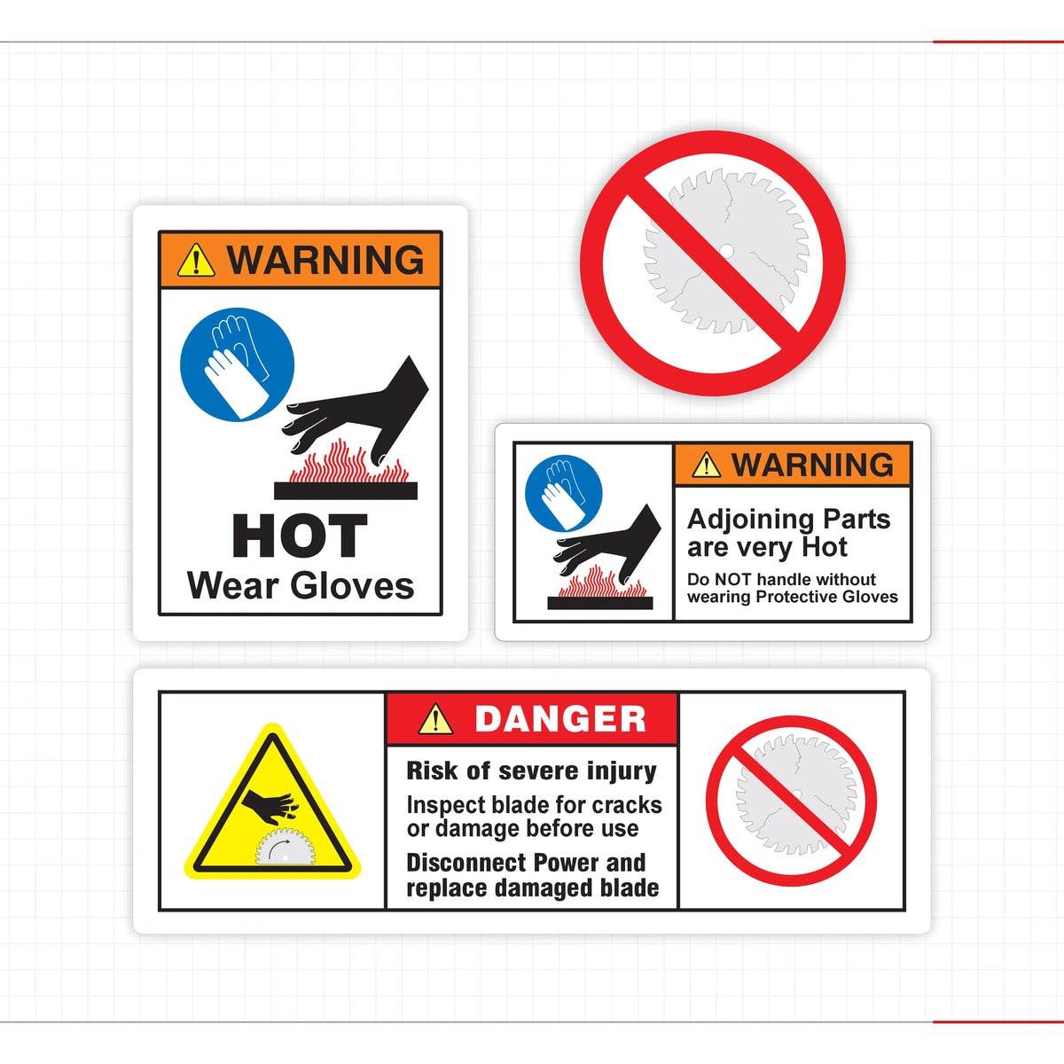 Mechanical Hazard Warning Decal Broken Saw Blade Cuts Risk Safety Sign - Angle/Detail 6