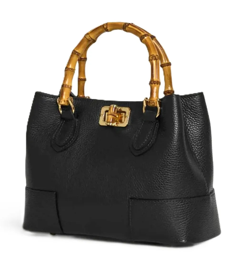 Royaa Handmade Genuine Leather Luxury Fashion Tote Handbag Elegant Top Handle Purse Vintage Black Leather Frame Bag Lock