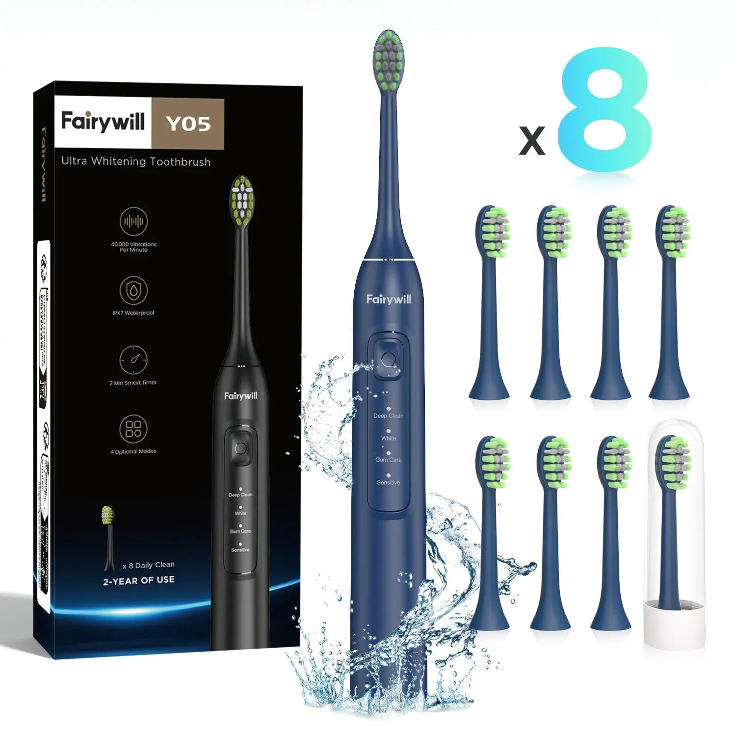 Fairywill Electric Sonic Toothbrush FW-Y05 USB Charge Rechargeable Adult Waterproof Electronic Tooth Brushes Replacement Heads
