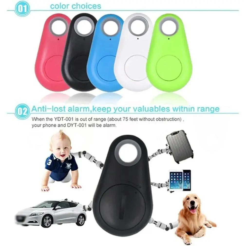 Colorful mini Bluetooth GPS tracker tags for pets, kids, and bags. Anti-lost smart alarm locator for iOS and Android.