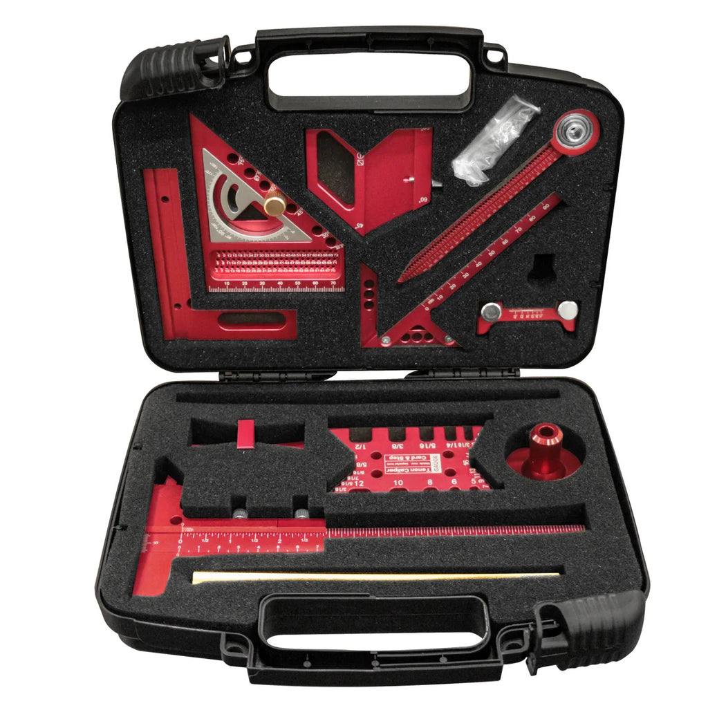 10pcs Woodworking Square Kit with Box, T-Square Scribing Tools,Positioning Block,Circular Drawing Compass,Honing Guide,Height Ga