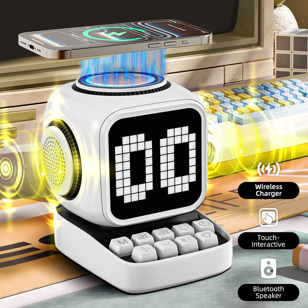 Portable Bluetooth Speaker with LED Alarm Clock and Wireless Charger Tidesmit