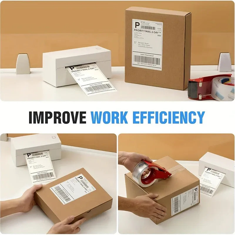 Adhesive 4x6 thermal shipping labels for boxes and parcels with barcode sheets