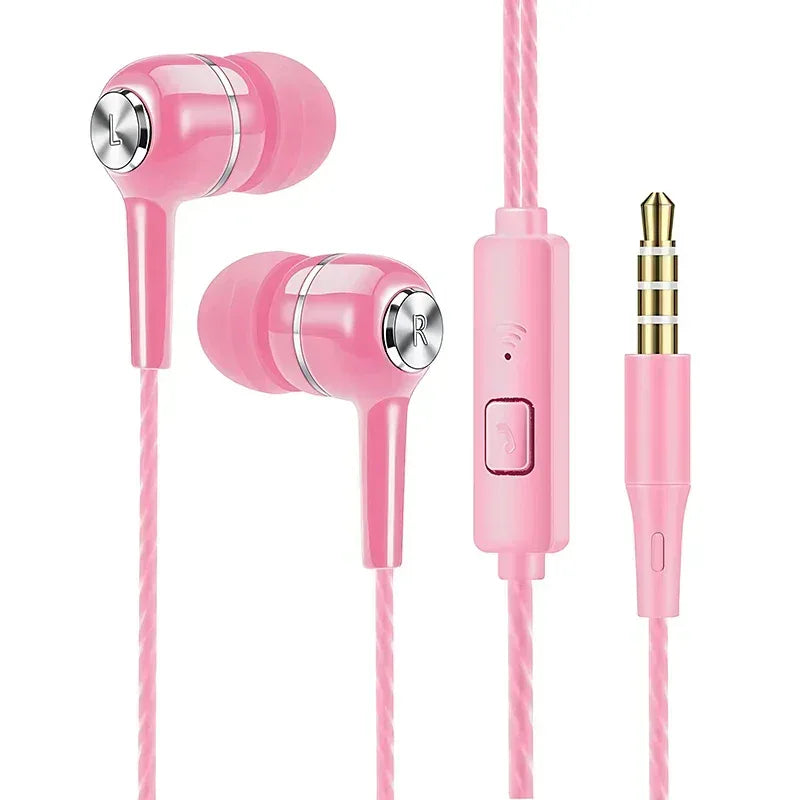 3.5mm Headphones Sports Wired Earphones HIFI Bass Wired Earbuds in-Ear Headset Game Subwoofer with Mic Handsfree Call For Phones Pink China Mainland Tidesmit