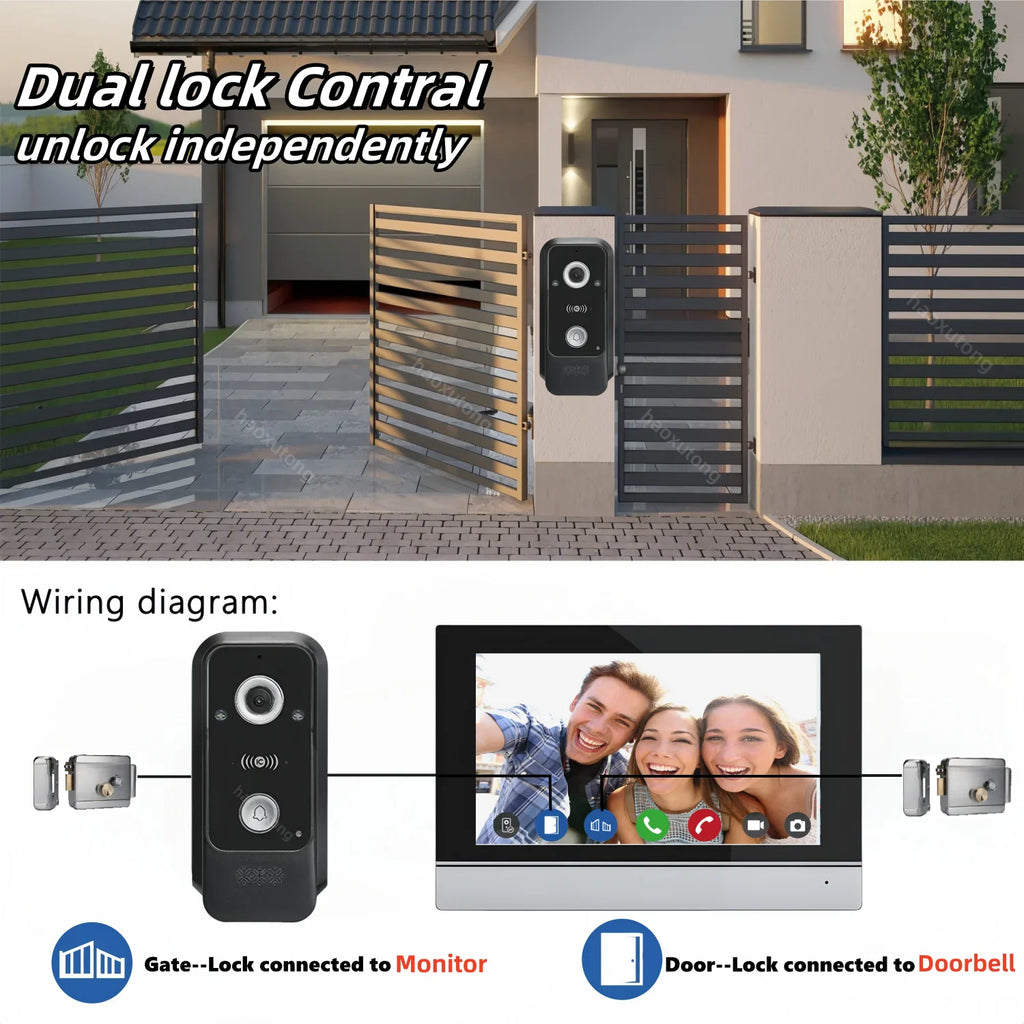 TUYA 1080P 10 Inch Video Intercom Touch Screen Wireless WiFi POE Wired Doorbell RFID Access Control Night Vision Waterproof