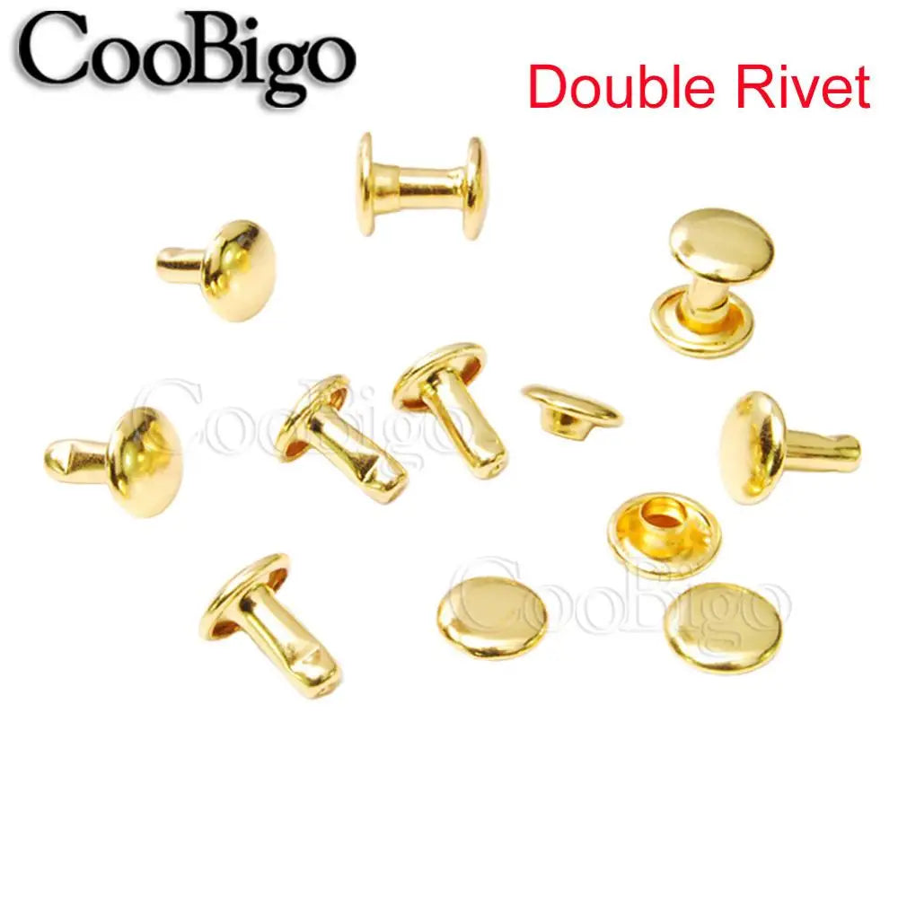 8x8mm gold double cap metal rivets for DIY leather pet collars, clothing, and bag repair hardware.