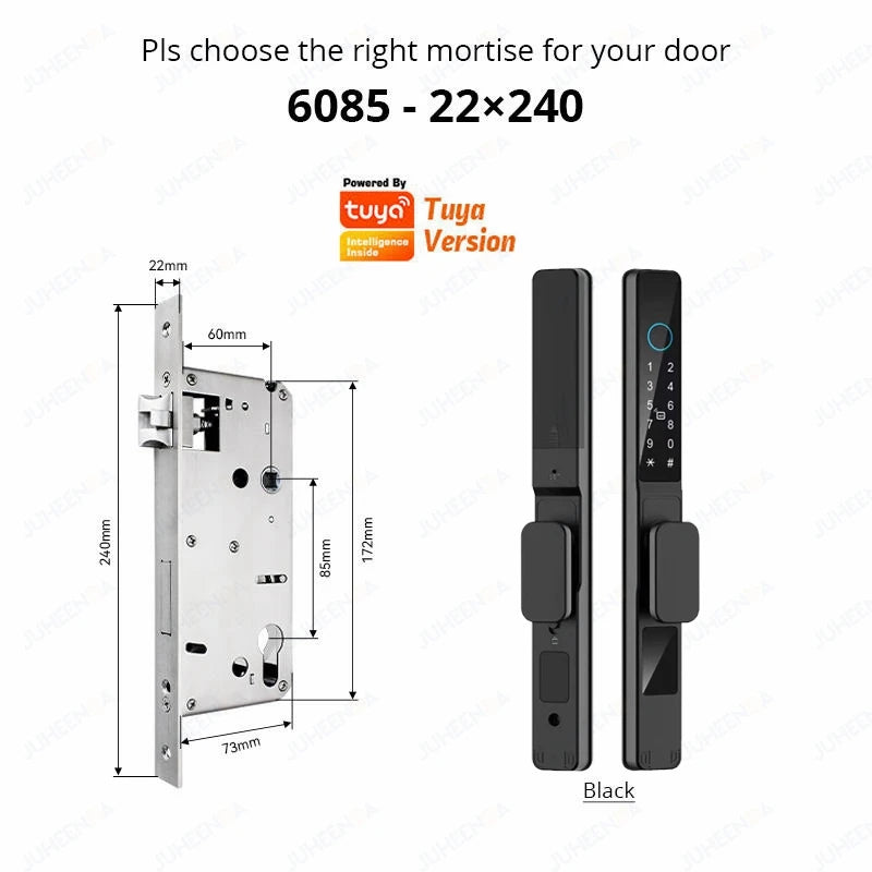 Tuya Wifi App Waterproof Smart Aluminum Door Lock Euro Double Hook Mortise Fingerprint Password Electronic Sliding Door Lock