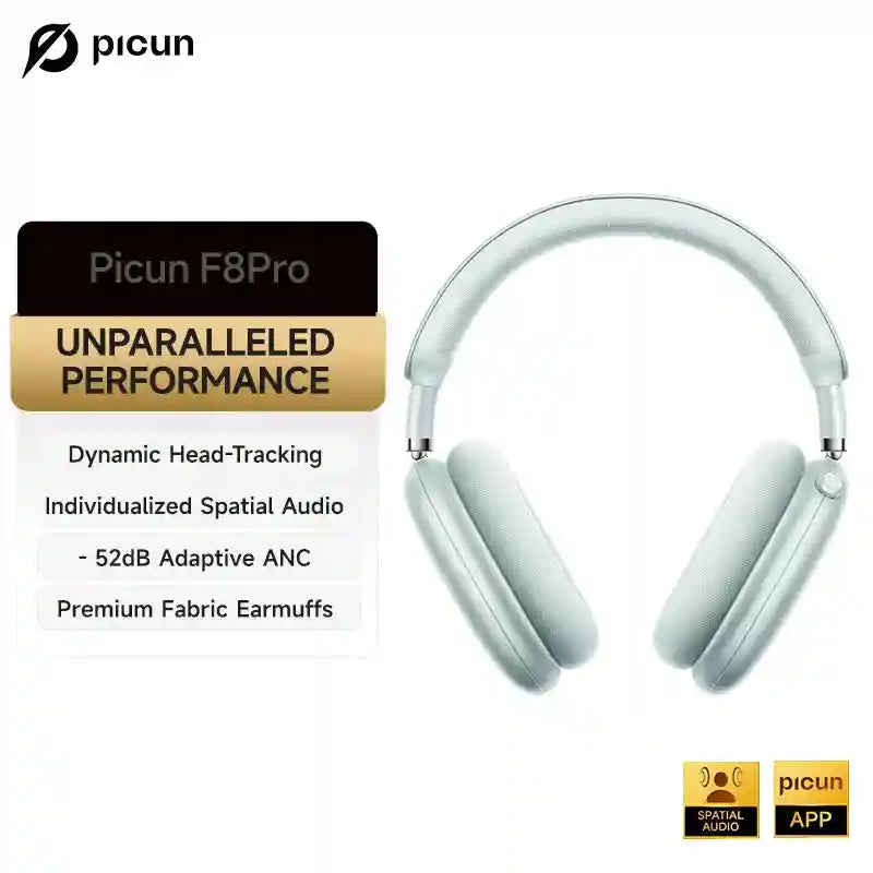 Wireless Noise Cancelling Headphones - Over-Ear 3D Spatial Audio F8 Green Tidesmit