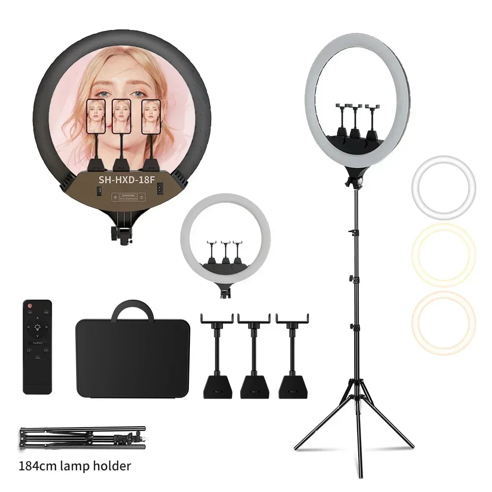 18 Inch LED Ring Light with Adjustable Tripod Stand for Content Creation 184cm Tripod Kit Tidesmit