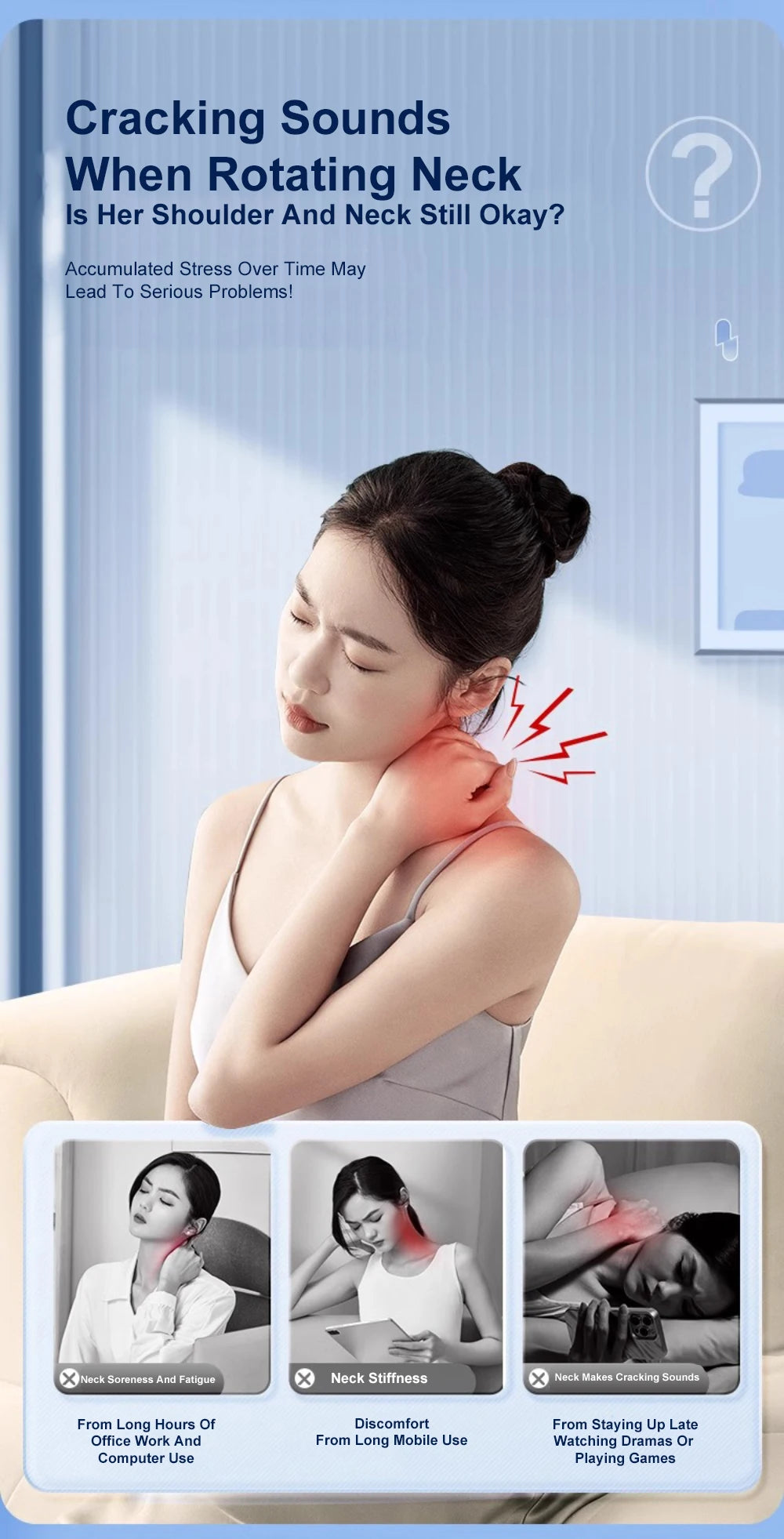 Electric Neck Massager with Heat Therapy & Deep Tissue Pulse - White Massage Cushion Tidesmit