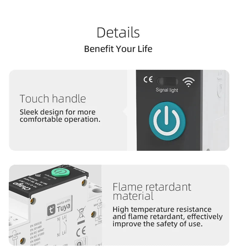 Tuya Wifi Smart Circuit Breaker Switch With Metering 63A1P Din Rail Remote Control Smart Home Smart Life App Timer Module TONGOU