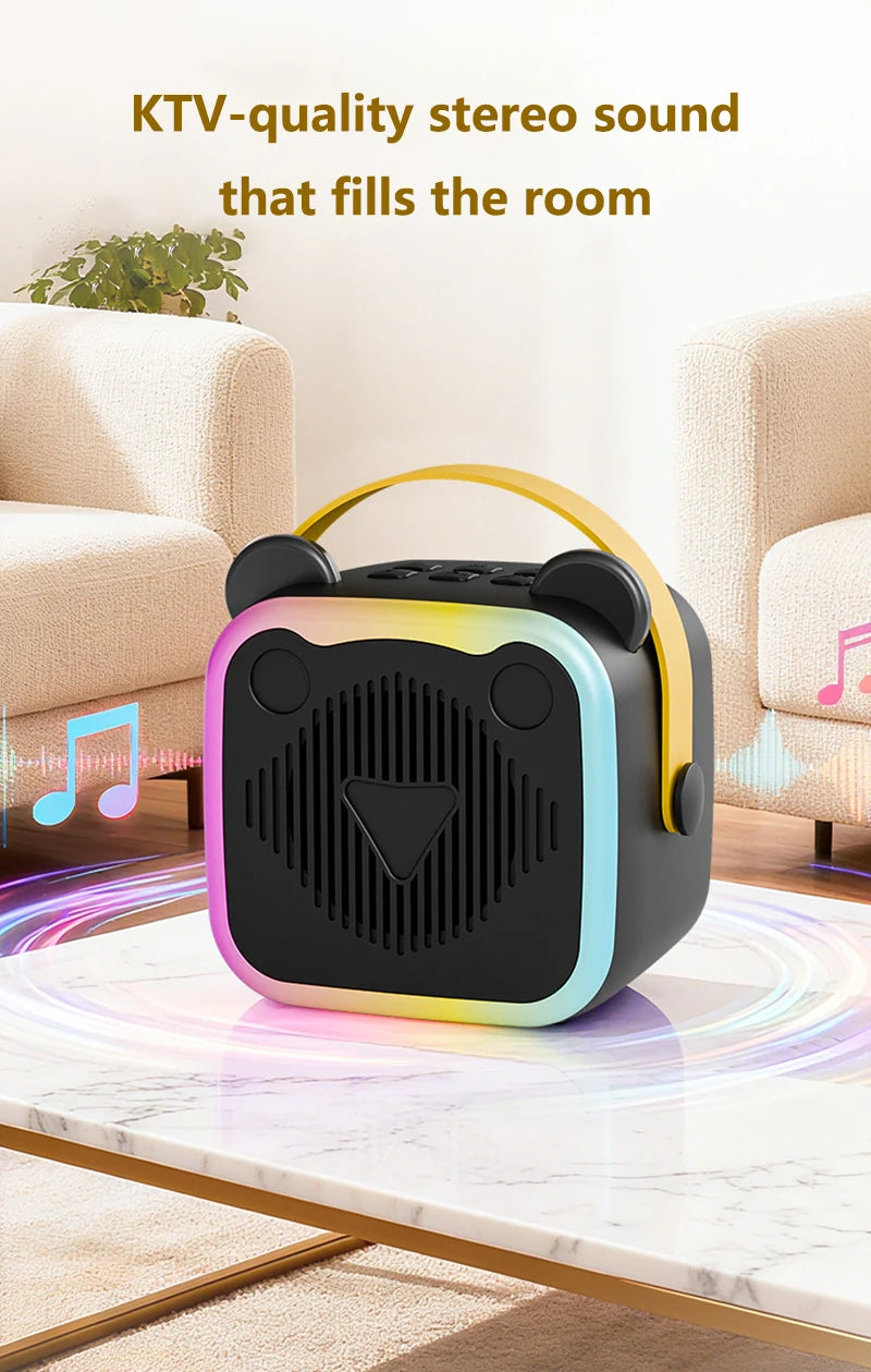 K10 Wireless Bluetooth Speaker With 2 Microphone RGB Light Outdoor Home Karaoke Voice Change Mini Speaker for Family Gifts