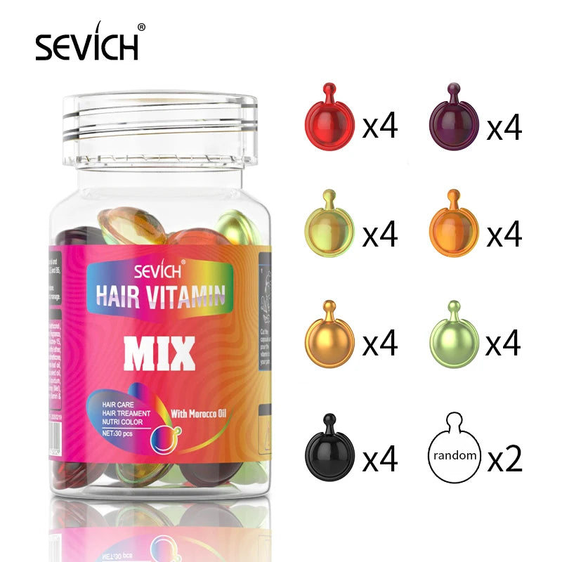 Sevich 30pc Moroccan Hair Vitamin Capsules for silky repair, keratin damaged hair serum treatment by Tidesmit.
